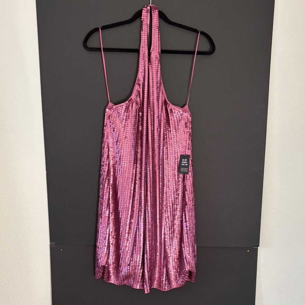 Express Pink Sequin Halter Dress